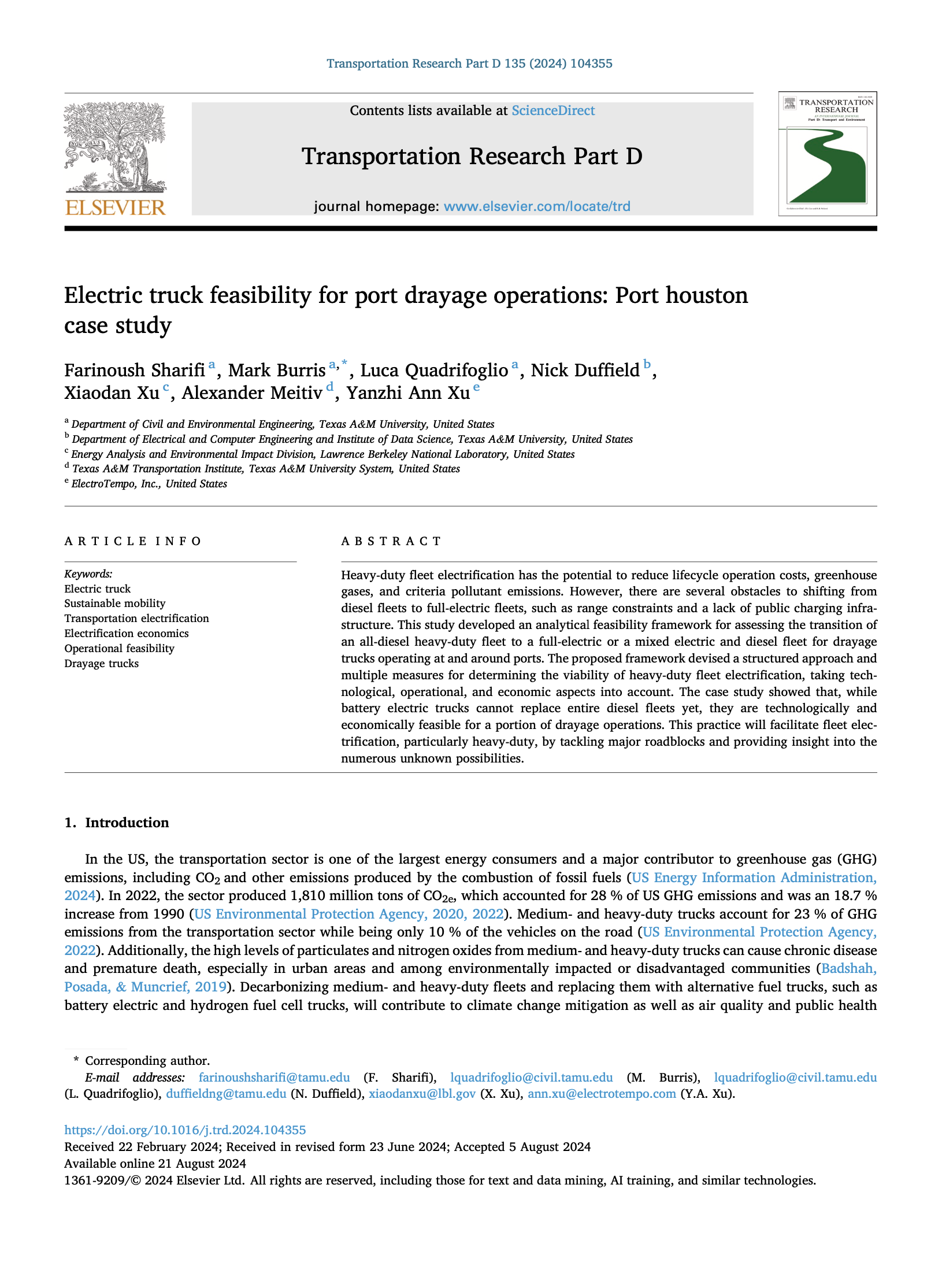 ElectroTempo | Paper | Electric truck feasibility for port drayage operations: Port houston case study